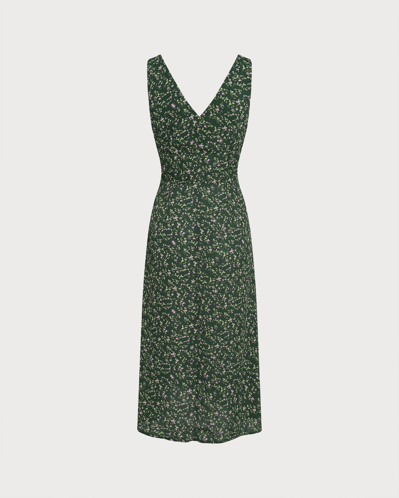 Floral Midi Dress with V-Neck in Green