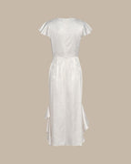 Beige Jacquard Ruffle Midi Dress with Boat Neck
