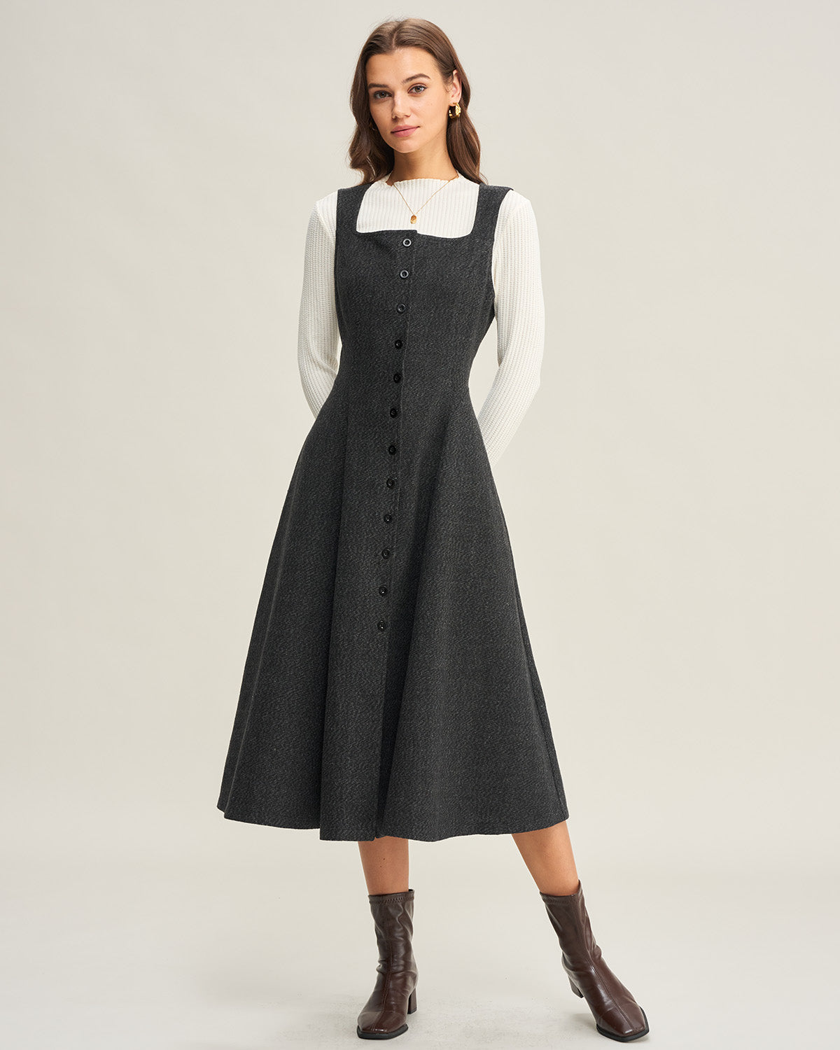Sleeveless Midi Dress in Grey Tweed