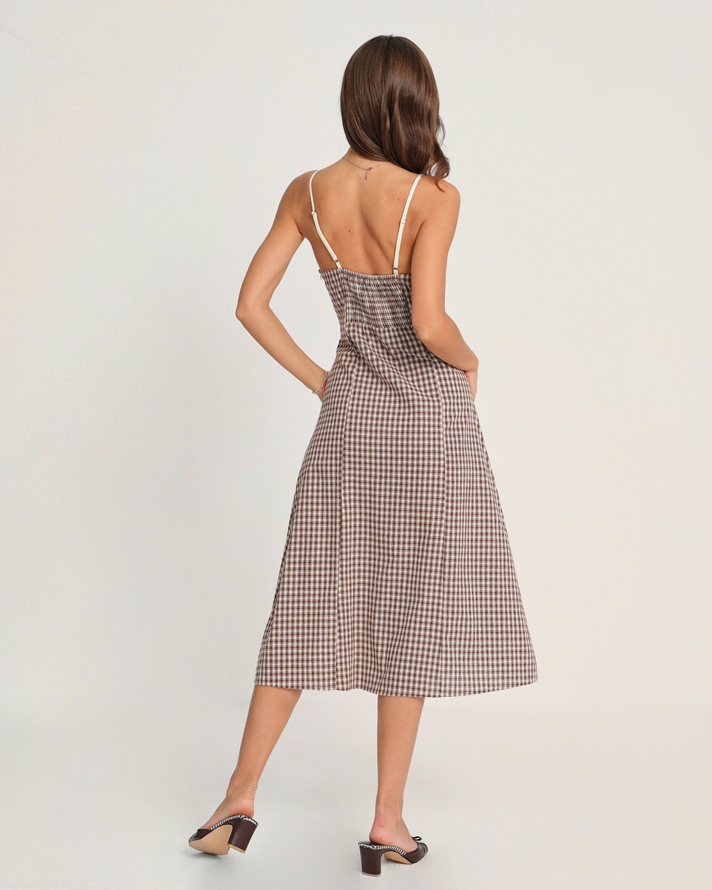 Coffee Checkered Midi Dress