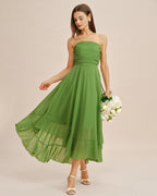 Flowy Green Strapless Midi Dress