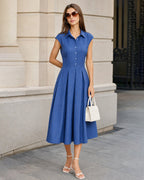 Blue Collar Button-Up Midi Dress