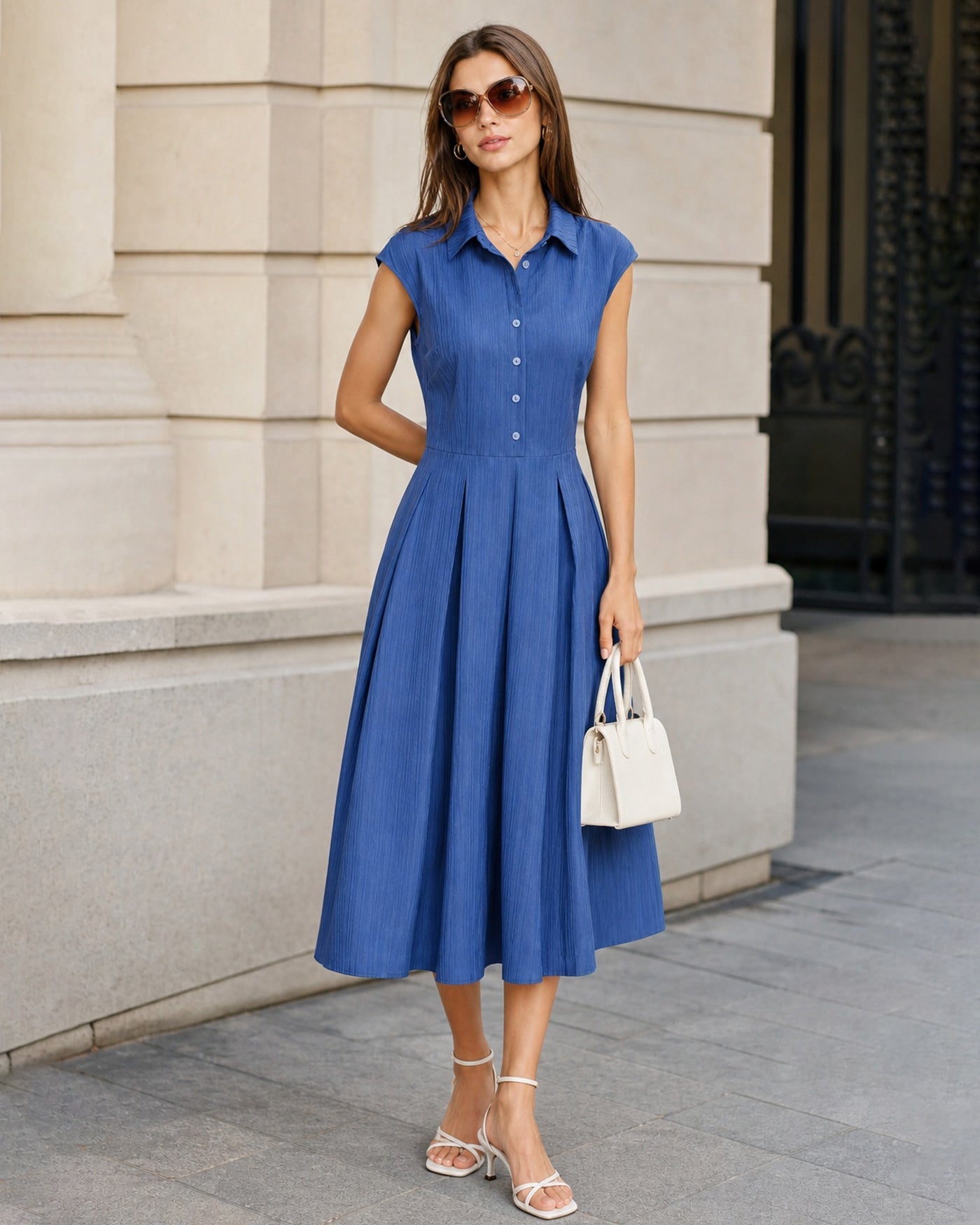 Blue Collar Button-Up Midi Dress