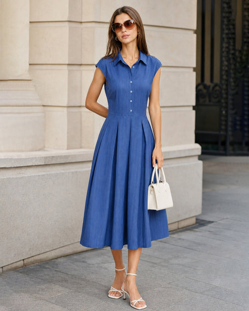 Blue Collar Button-Up Midi Dress