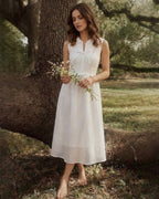 Striped White Sleeveless Midi Dress