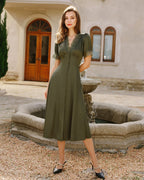 Emerald Lace Satin Midi Dress