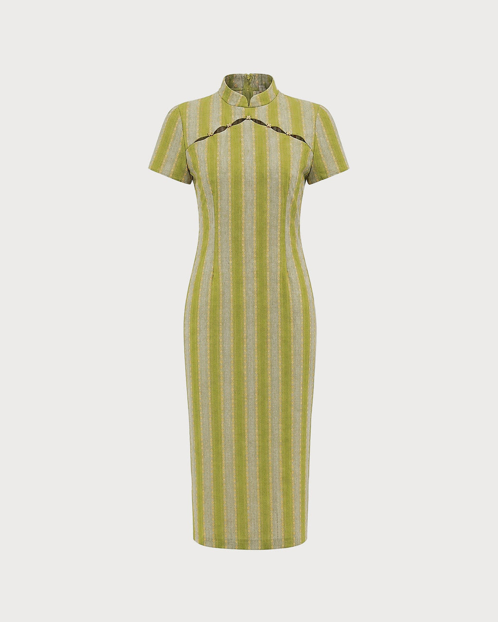 Green Mandarin Collar Midi Dress with Tunic Style