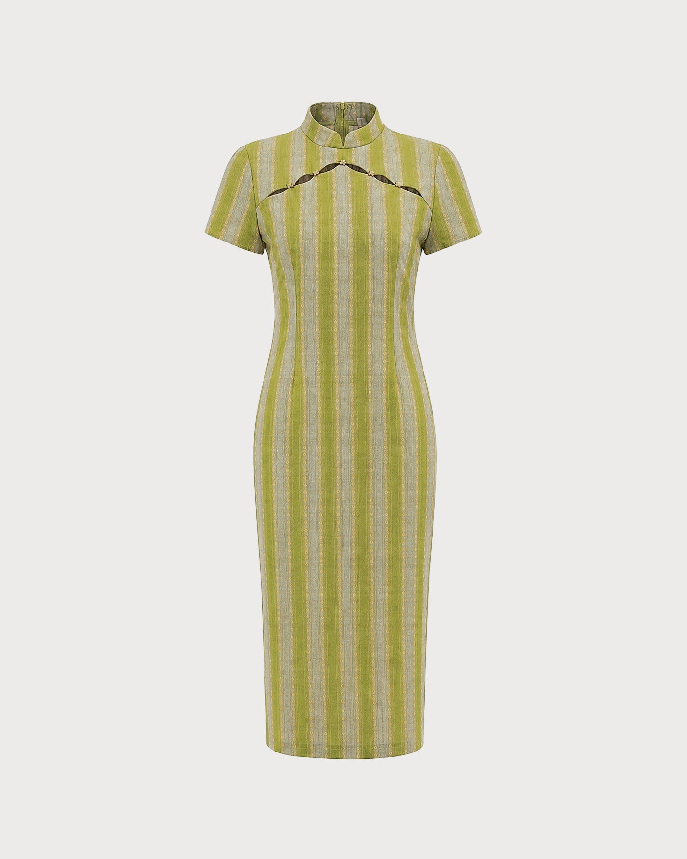 Green Mandarin Collar Midi Dress with Tunic Style