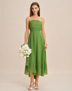 Flowy Green Strapless Midi Dress