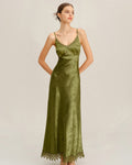 Maxi Dress with Green Jacquard Corset Design