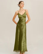 Maxi Dress with Green Jacquard Corset Design
