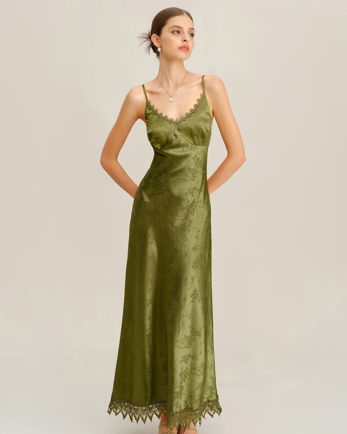 Maxi Dress with Green Jacquard Corset Design