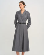 Charcoal A-Line Midi Dress with Button Detail