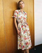 Floral Print Midi Dress with Collar Tie
