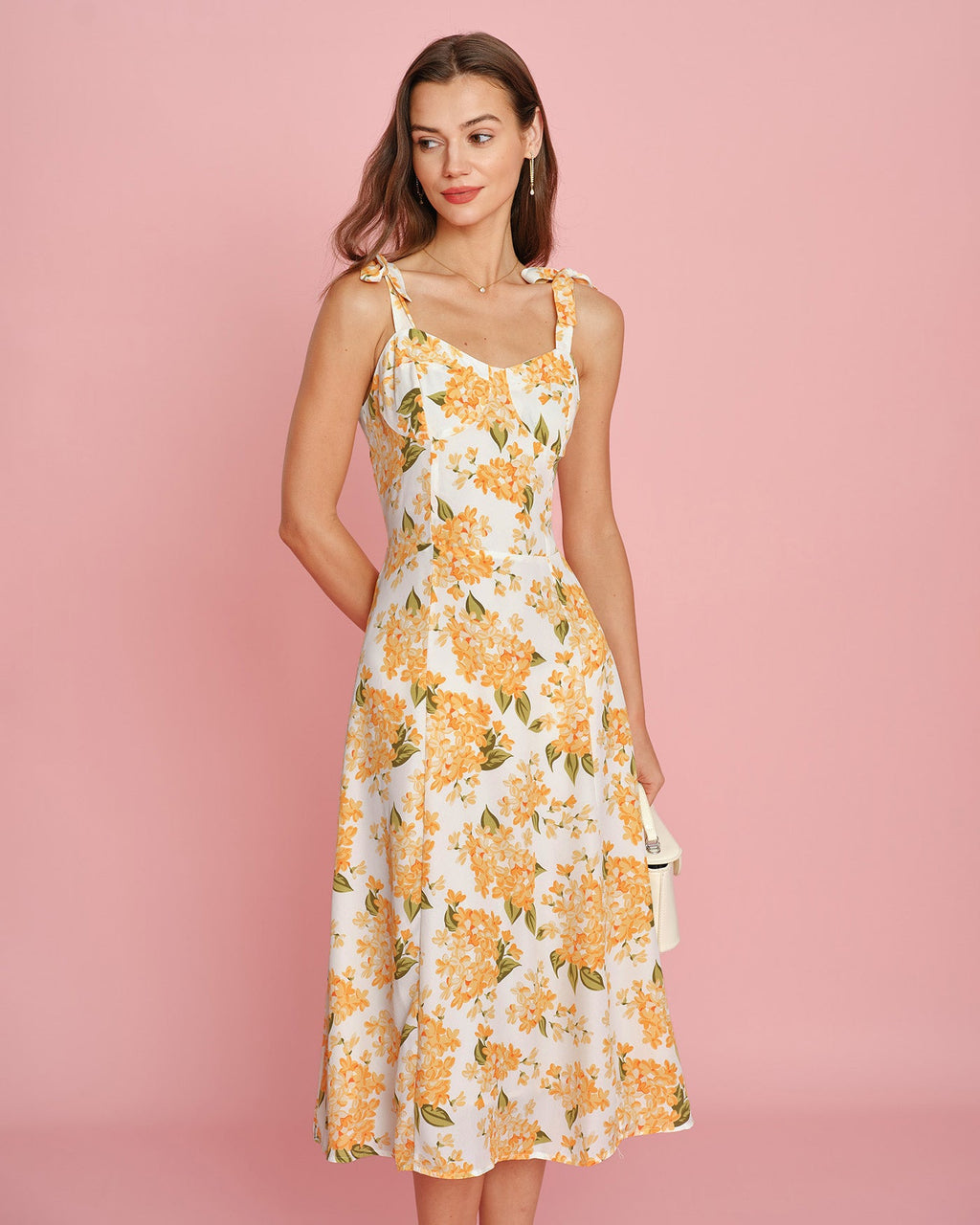 Floral Print Orange Midi Slip Dress