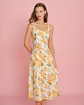 Floral Print Orange Midi Slip Dress