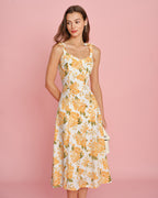 Floral Print Orange Midi Slip Dress