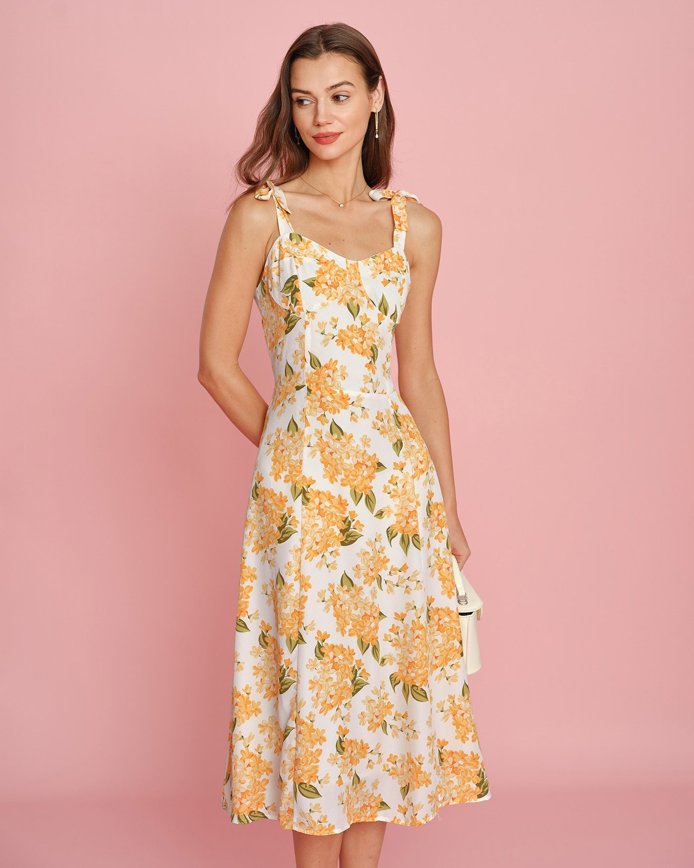 Floral Print Orange Midi Slip Dress