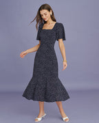 Floral Butterfly Sleeve Midi Dress in Purple