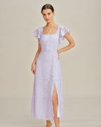 Jacquard Midi Dress with Purple Square Neck