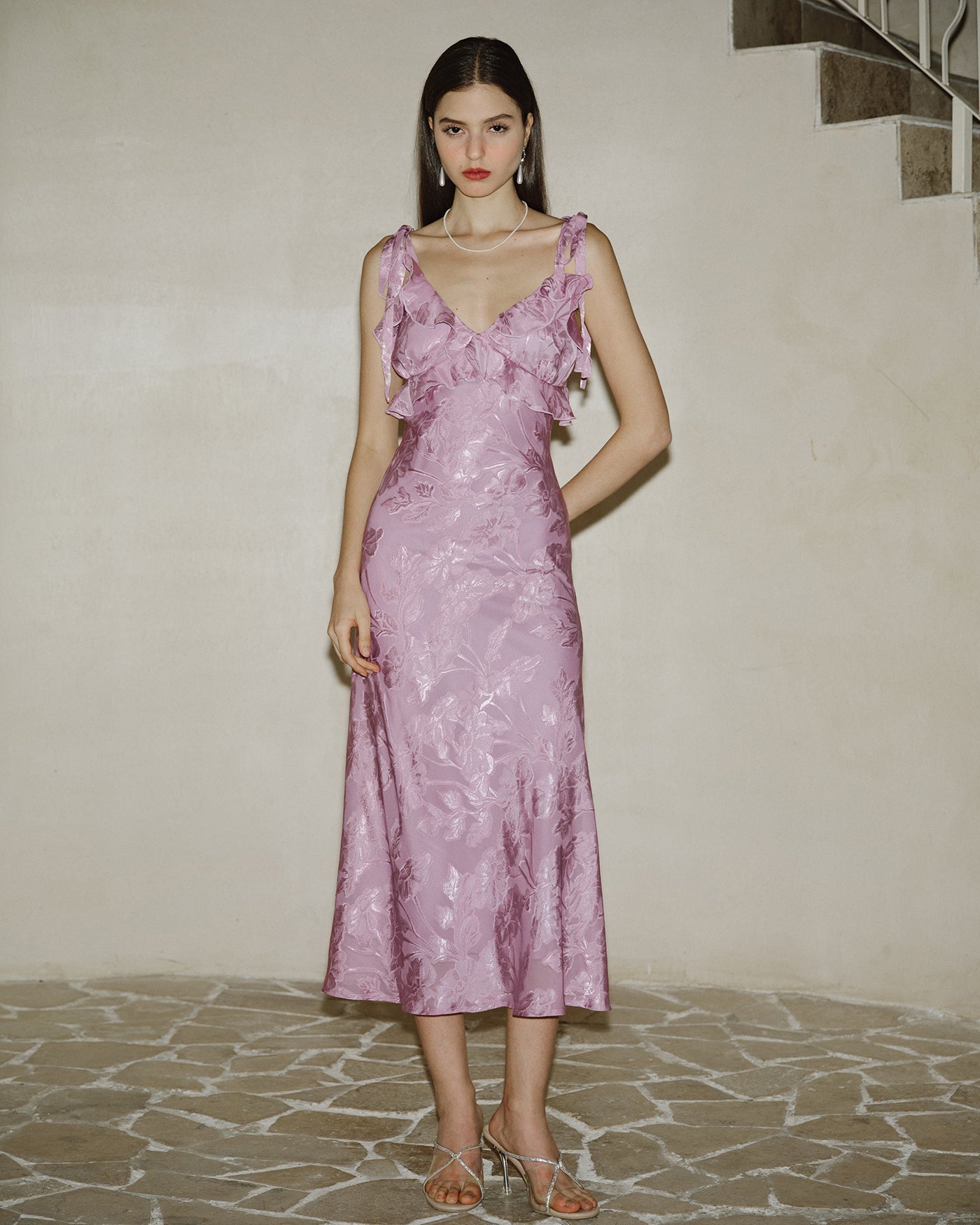 Maxi Dress in Purple Jacquard Fabric