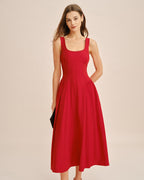 Crimson Square Neck Sleeveless Midi Dress