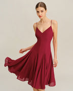Red Chiffon A-Line Midi Slip Dress