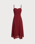 Crimson A-Line Corset Midi Dress