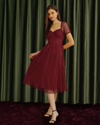 Red Polka Dot Midi Dress with Sweetheart Neckline