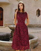 Crimson Jacquard Chiffon Midi Dress