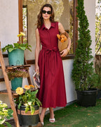 Red Button-Up Midi Dress with Collar