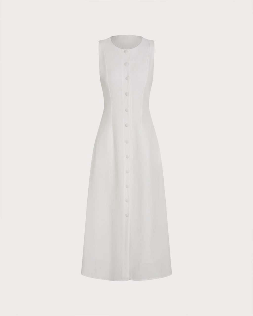 White Midi Dress with Button Tie Detail