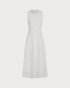 White Midi Dress with Button Tie Detail