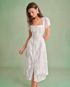 White Cross-Back Square Neck Midi Dress
