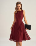 Wine Red Sleeveless Midi Dress in Chiffon