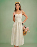 Floral Midi Dress with Sweetheart Neckline in Yellow