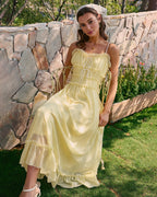 Yellow Ruffled Midi Dress with Sweetheart Neckline