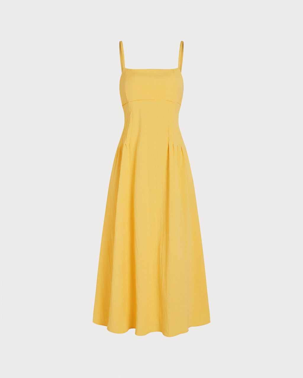 Yellow A-Line Midi Dress with Shirred Details