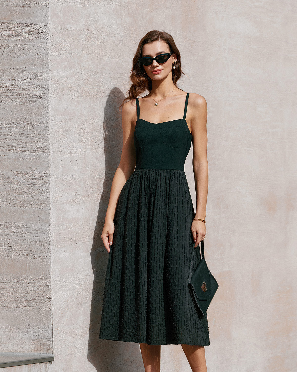 Black Midi Dress with Sweetheart Neckline