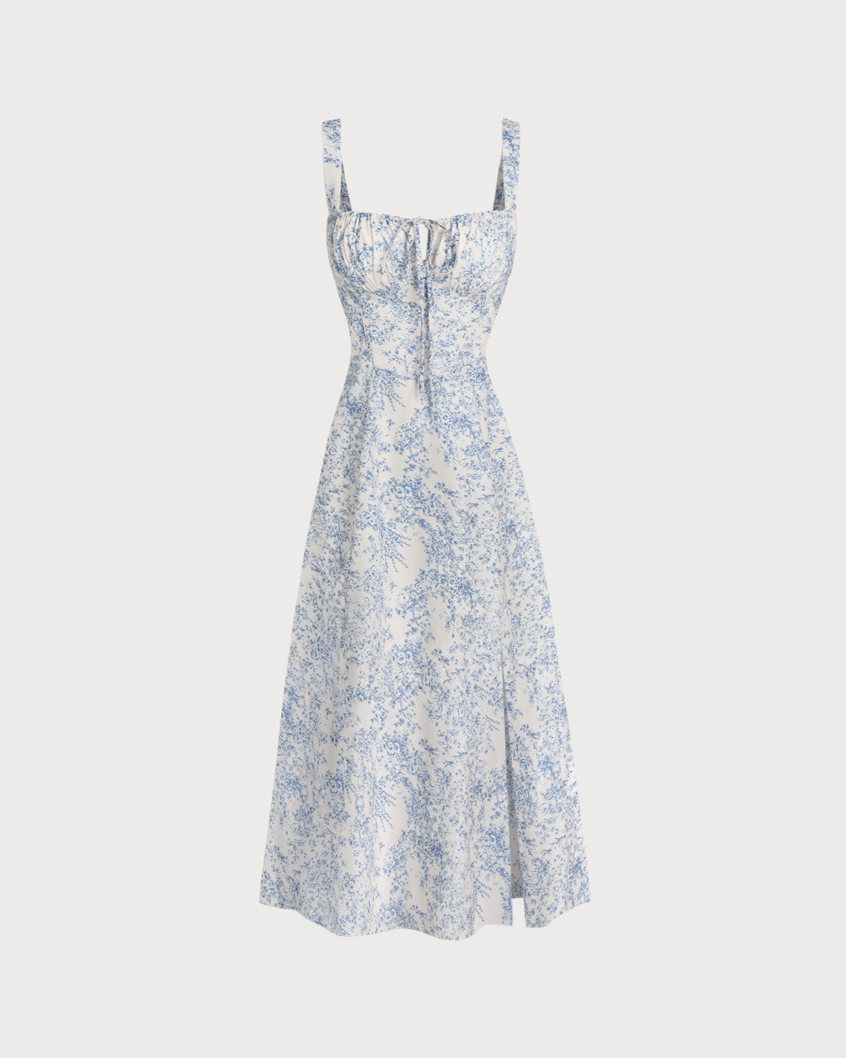 Floral Blue Ruched Midi Slip Dress