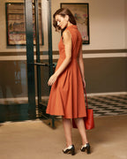 Crimson Sleeveless Midi Dress with Button Detail