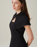Black Sleeveless Midi Dress with Square Neck and Button Details