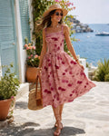 Floral Lace Midi Dress with Pink Square Neck