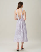 Jacquard Midi Dress with Purple Square Neckline