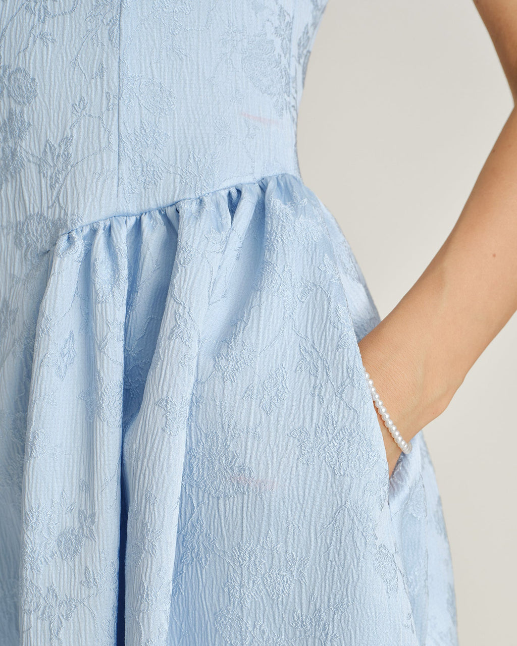 Blue Jacquard Midi Dress with Pockets