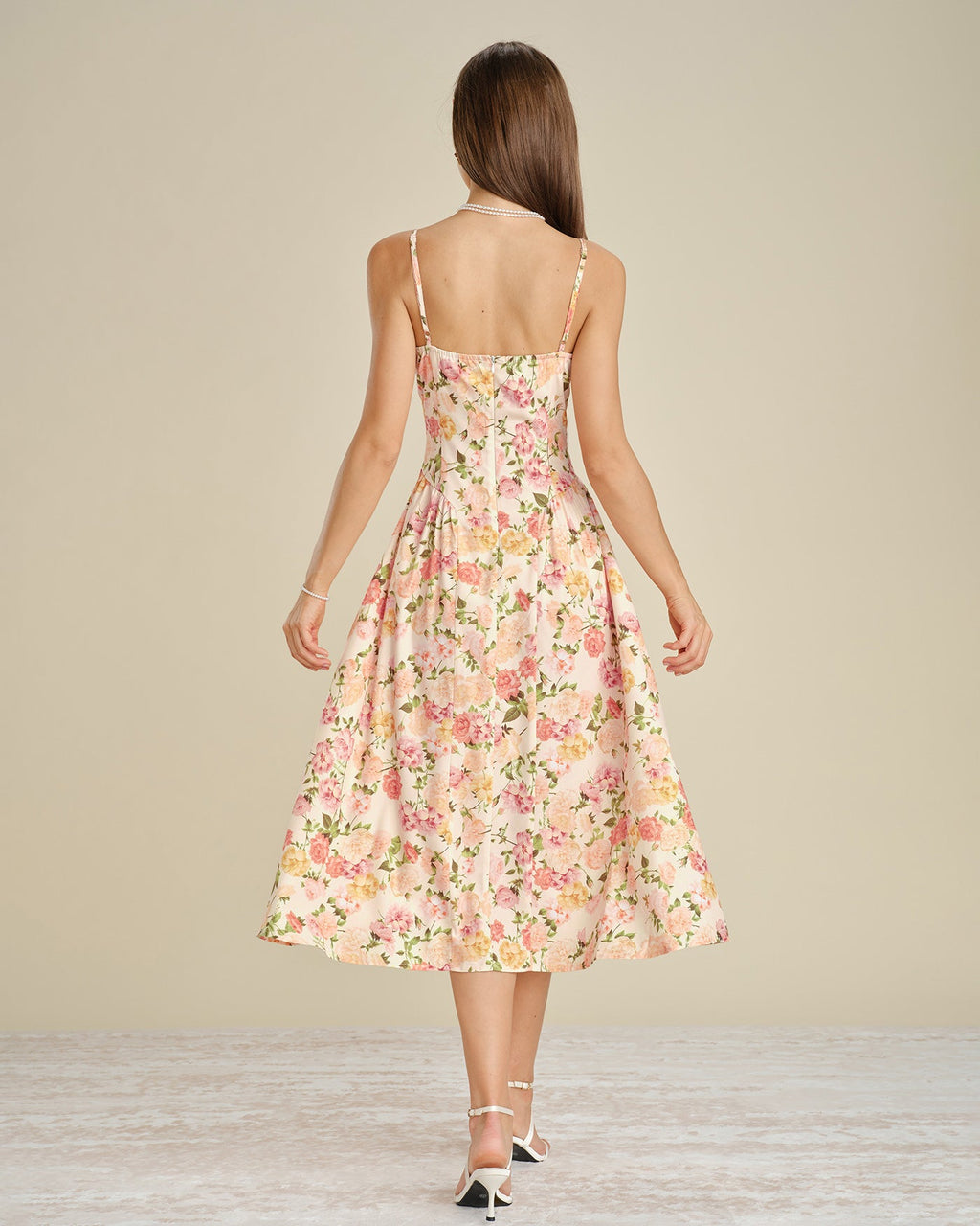 Floral Ruched A-Line Midi Dress