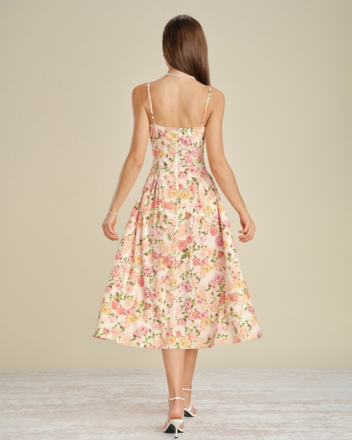 Floral Ruched A-Line Midi Dress