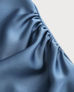 Blue Satin Boat Neck Midi Slip Dress