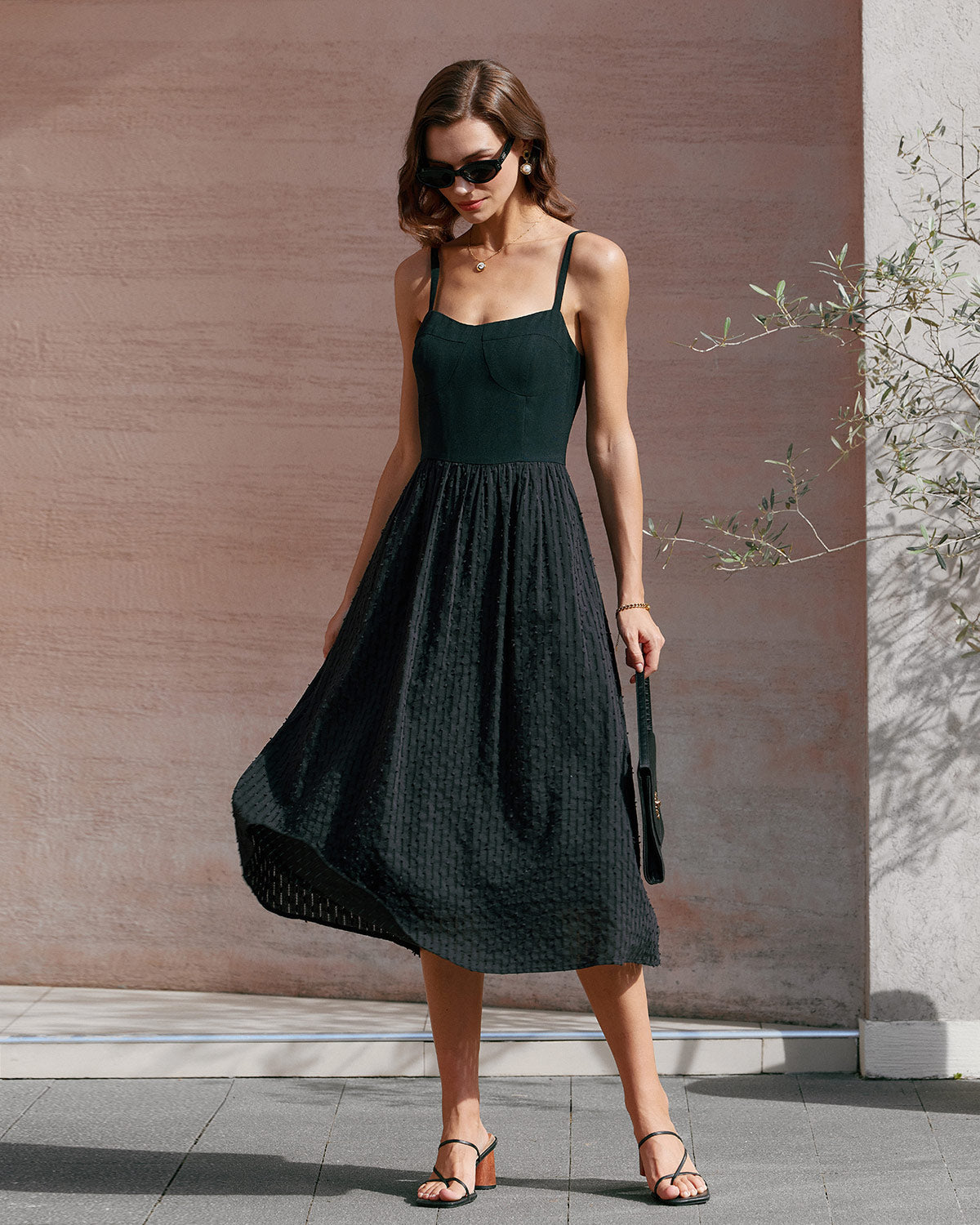 Black Midi Dress with Sweetheart Neckline