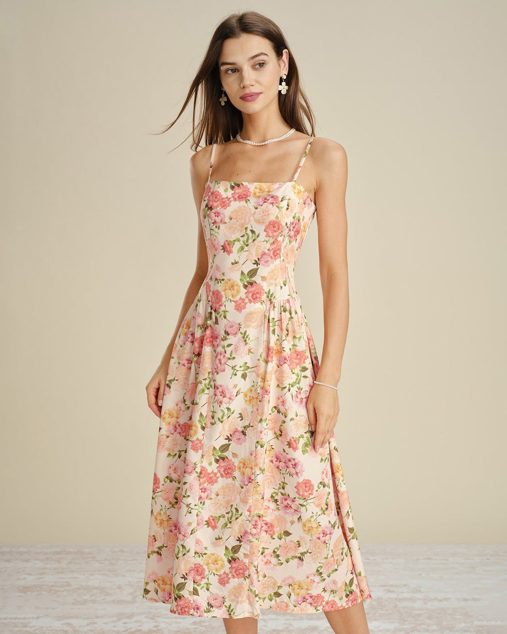Floral Ruched A-Line Midi Dress